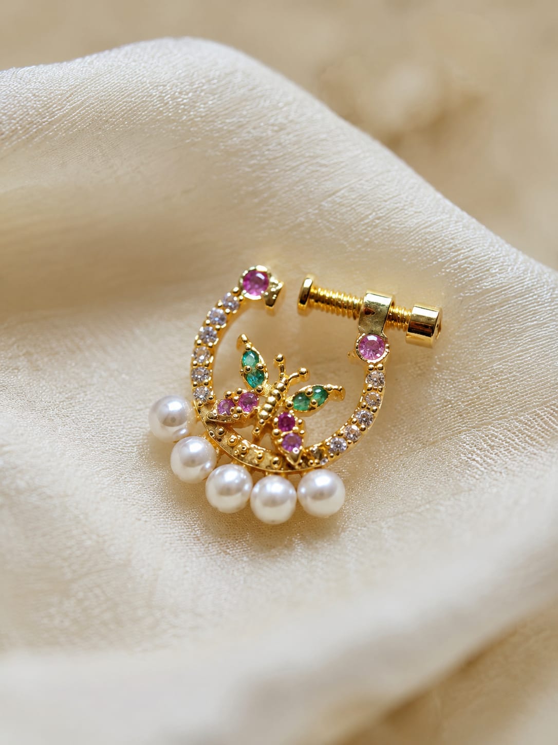 Butterfly CZ Nut Nose Ring With Moti