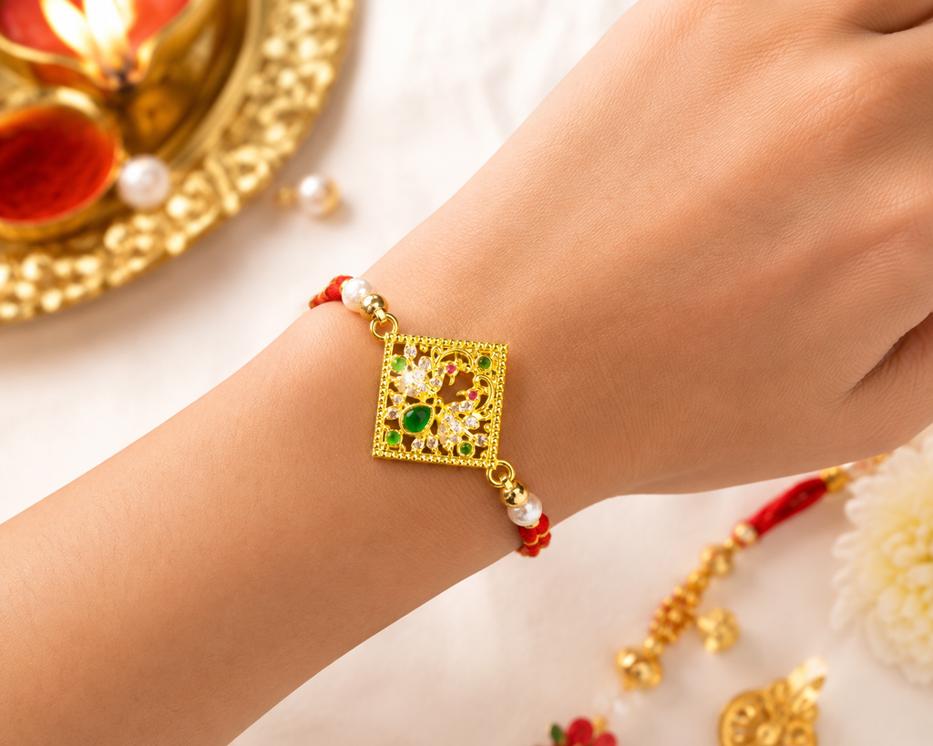 CZ Stone Peacock Rakhi